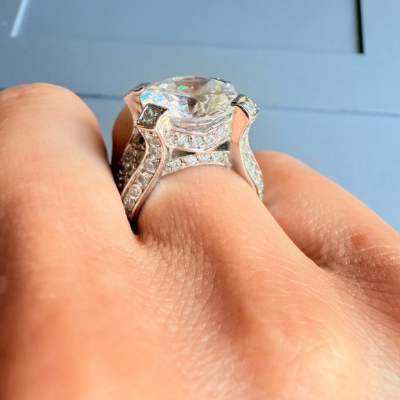 Huge Estate 10.88ct Cubic Zirconia Sterling Silver 925 Statement Cocktail Ring - Picture 4 of 13